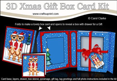 3D Xmas Meerkats Gift Box Card Kit & Pyramage