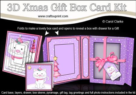 3D Xmas Cute Cat Gift Box Card Kit & Pyramage