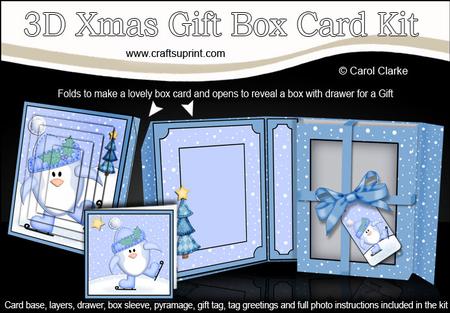 3D Xmas Skating Penguin Gift Box Card Kit & Pyramage