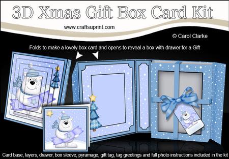 3D Xmas Polar Bear's Cracker Gift Box Card Kit & Pyramage