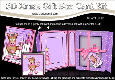 3D Xmas Skating Gigi Horse Gift Box Card Kit & Pyramage