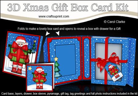3D Xmas Santa's Present Gift Box Card Kit & Pyramage