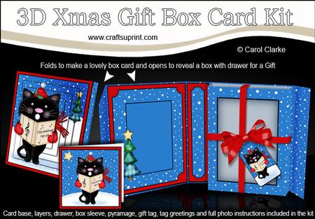 3D Xmas Carol Singing Cat Gift Box Card Kit & Pyramage