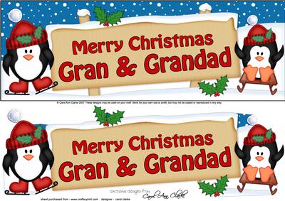 Xmas Gran & Grandad Penguins Signpost Lge Dl Decoupage