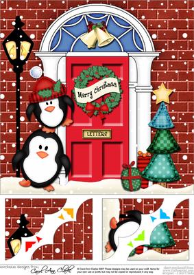 8 x 8 Penguins Christmas Door Scalloped Topper