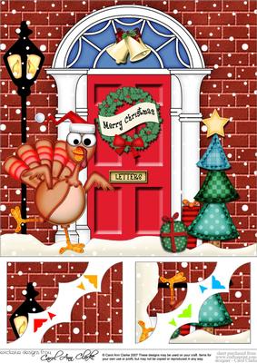 8 x 8 Percy Turkey Christmas Door Scalloped Topper