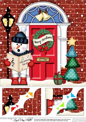 8 x 8 Singing Snowman Christmas Door Scalloped Topper