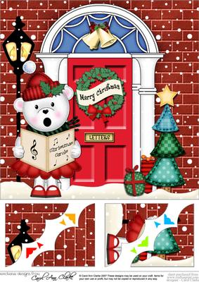 8 x 8 Singing Teddy Tess Christmas Door Scalloped Topper