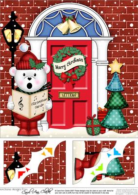 8 x 8 Singing Teddy Ed Christmas Door Scalloped Topper
