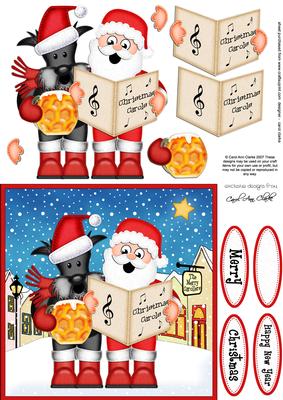 Singing Santa & Scottie Dog Merry Carollers 3D Decoupage