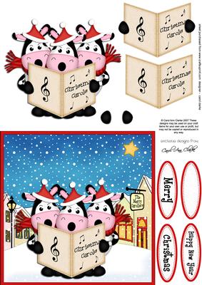 Singing Moo Cows Merry Carollers 3D Decoupage