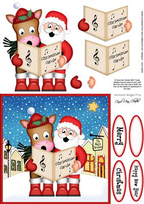 Singing Santa & Gigi Horse Merry Carollers 3D Decoupage