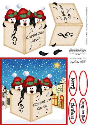 Singing Penguins Merry Carollers 3D Decoupage