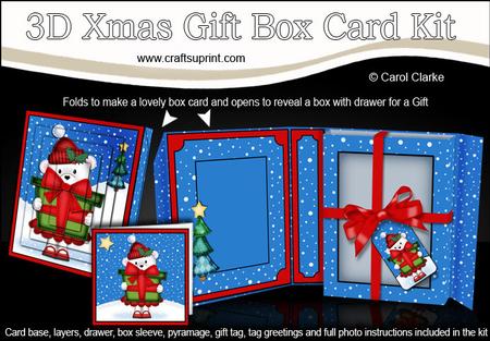 3D Xmas Teddy Tess's Present Gift Box Card Kit & Pyramage