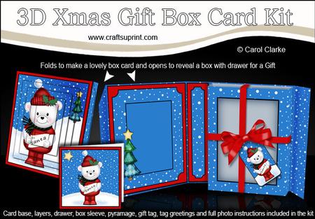 3D Xmas Teddy Ed's Letter Gift Box Card Kit & Pyramage