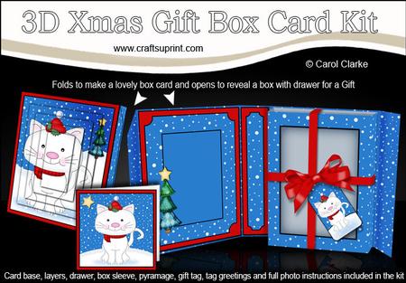 3D Xmas Cute Cat Gift Box Card Kit & Pyramage