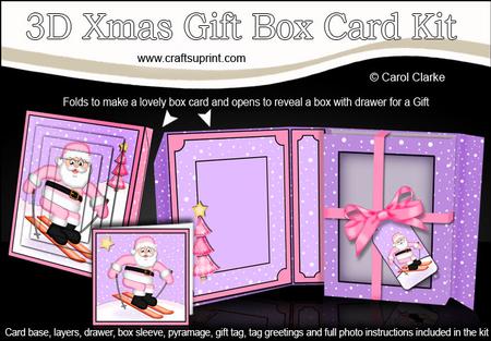 3D Xmas Skiing Santa Gift Box Card Kit & Pyramage