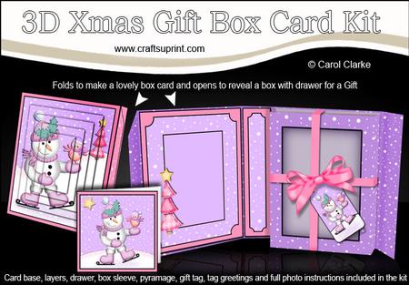 3D Xmas Skating Snowman Gift Box Card Kit & Pyramage