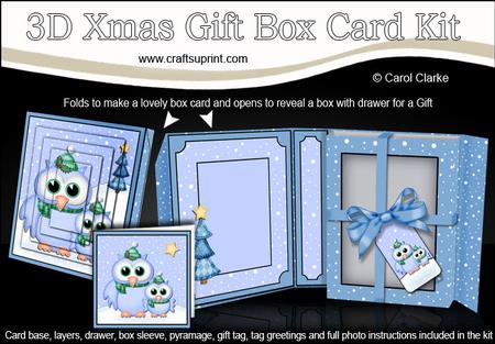 3D Xmas Owls Gift Box Card Kit & Pyramage
