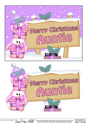 Xmas Auntie Penguins Signpost 5x7 Easicut Decoupage