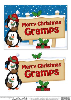 Xmas Gramps Penguins Signpost 5x7 Easicut Decoupage