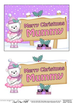 Xmas Mummy Teddy Tess Signpost 5x7 Easicut Decoupage