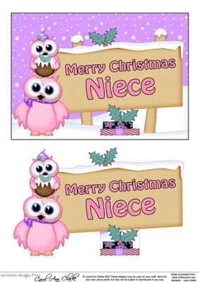 Xmas Niece Owls Signpost 5x7 Easicut Decoupage