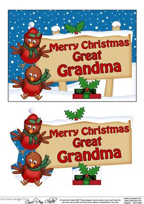 Xmas Great Grandma Robins Signpost 5x7 Easicut Decoupage