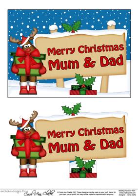 Xmas Mum & Dad Rudolph Signpost 5x7 Easicut Decoupage