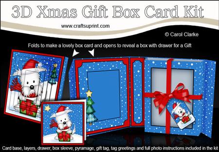 3D Xmas Westie Dog's Present Gift Box Card Kit & Pyramage