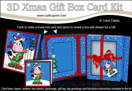 3D Xmas Milly Moo Cow's Tree Gift Box Card Kit & Pyramage