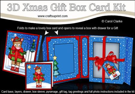 3D Xmas Gigi Horse's Present Gift Box Card Kit & Pyramage