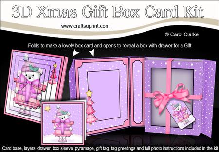 3D Xmas Teddy Tess's Present Gift Box Card Kit & Pyramage