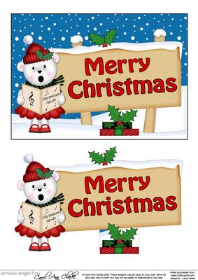 Xmas Teddy Tess Signpost 5x7 Easicut Decoupage