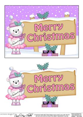 Xmas Teddy Tess Signpost 5x7 Easicut Decoupage