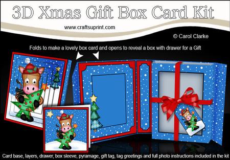 3D Xmas Gigi Horse's Tree Gift Box Card Kit & Pyramage