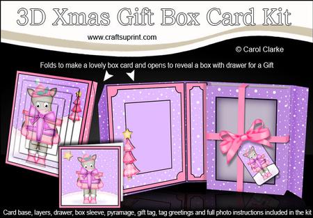 3D Xmas Gigi Horse's Present Gift Box Card Kit & Pyramage