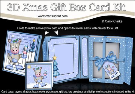 3D Xmas Skating Gigi Horse Gift Box Card Kit & Pyramage