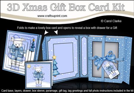 3D Xmas Westie Dog's Present Gift Box Card Kit & Pyramage