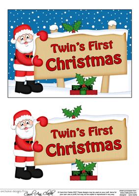 Twins 1st Xmas Santa Signpost 5x7 Easicut Decoupage