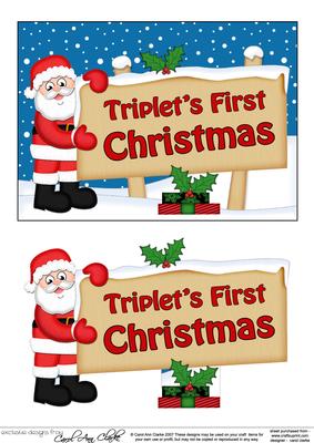 Triplets 1st Xmas Santa Signpost 5x7 Easicut Decoupage