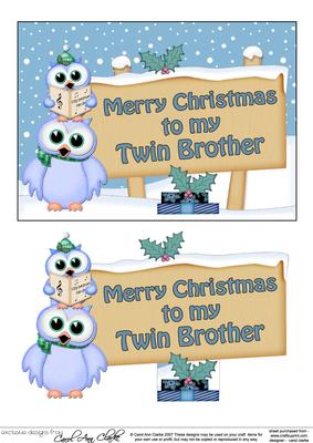 Xmas Twin Brother Owls Signpost 5x7 Easicut Decoupage