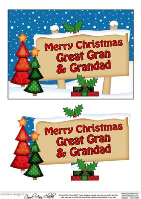 Xmas Great Gran & Grandad Trees Signpost 5x7 Decoupage
