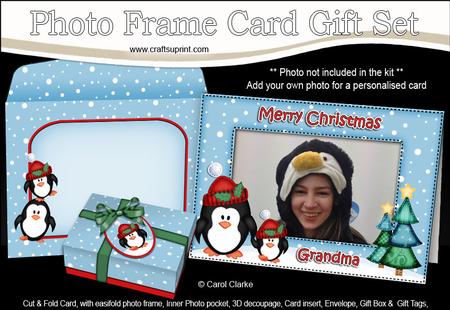 Xmas Penguins Easicut Photo Frame Card Gift Set