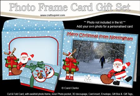 Xmas Santa & Rudolph Easicut Photo Frame Card Gift Set