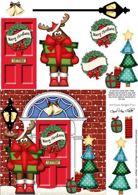 Rudolph's Present Christmas Door Quick Card & 3D Decoupage