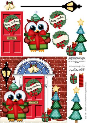 Little Owl's Present Christmas Door Quick Card 3D Decoupage