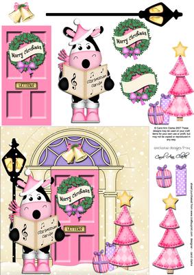Singing Mily Moo Cow Christmas Door Quick Card 3D Decoupage