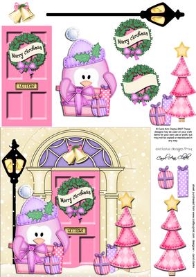Penguin's Presents Christmas Door Quick Card 3D Decoupage