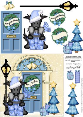 Scottie Dog's Present Christmas Door 3D Decoupage